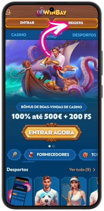 Botão de registo no site Winbay